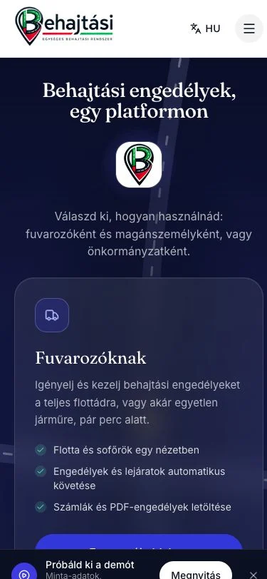 behajtasi.hu főoldala telefonon