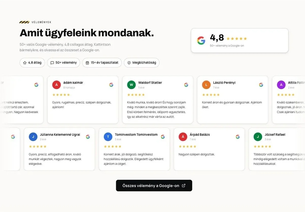 A Luzso-Car weboldalának Google-ügyfélvéleményeket bemutató szakasza.