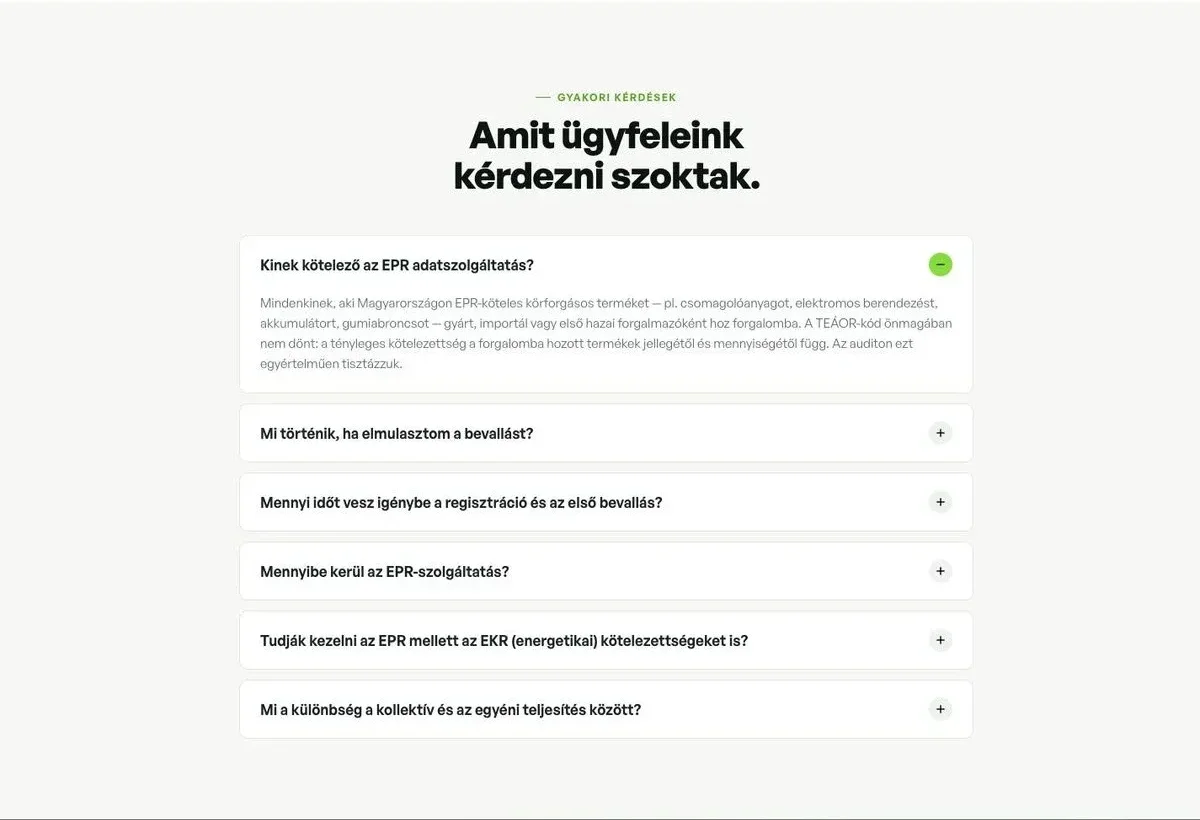 A Menkor EPR-szolgáltatásával kapcsolatos gyakori kérdések szakasza.